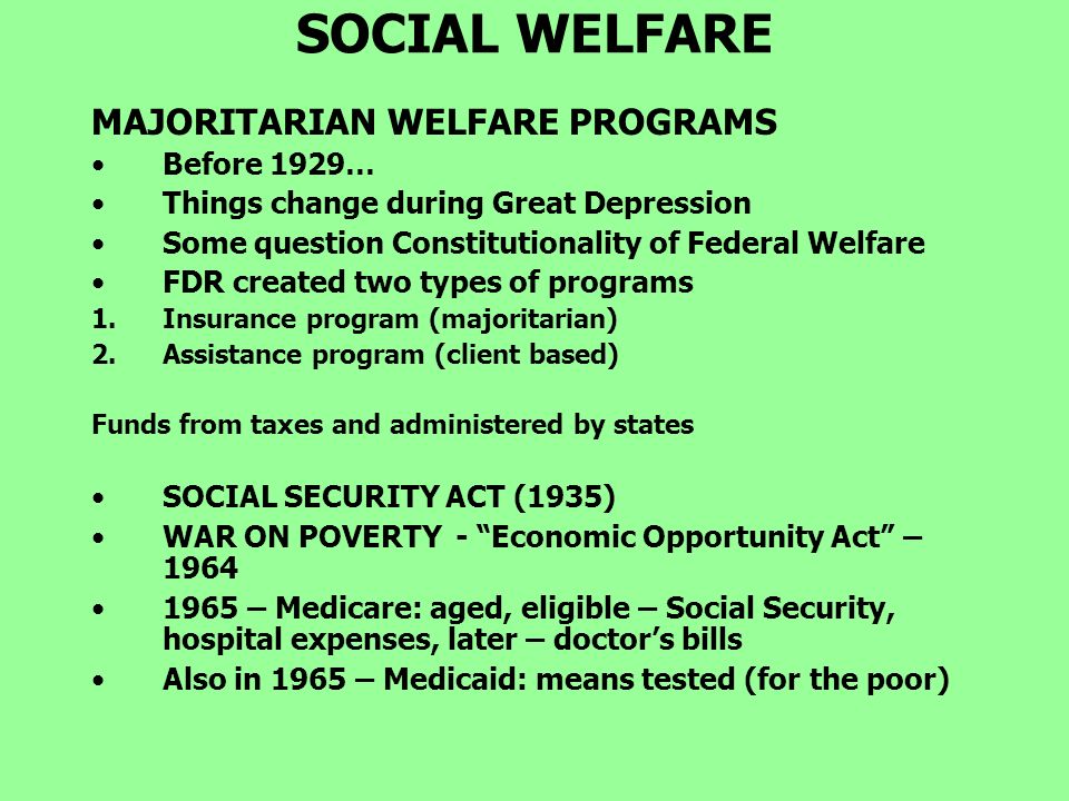 The welfare programs of the great depression